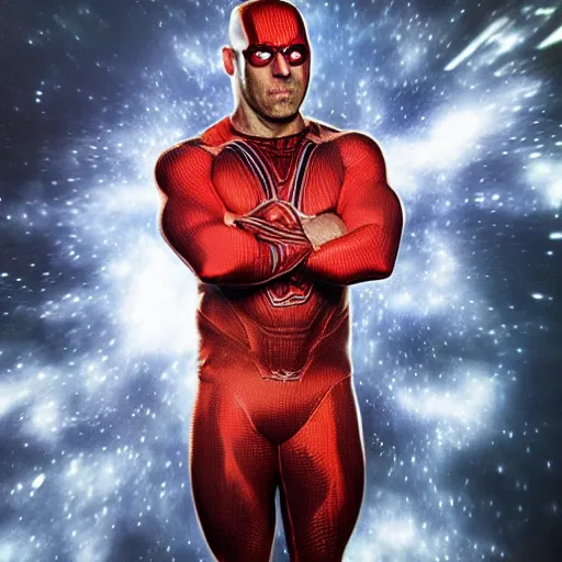 Prompt: UHD candid photo of Joe Rogan dressed as a cosmic superhero, accurate face, UHD, photorealistic, correct face, photo by Annie Leibowitz