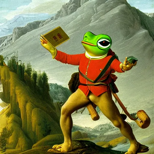 Image similar to Pepe the frog Crossing the Alps by Jacques-Louis David