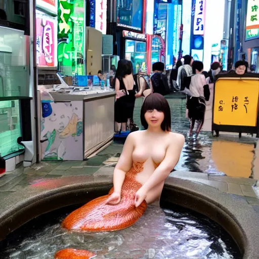 Prompt: a mermaid taking a bath in the middle of shinjuku