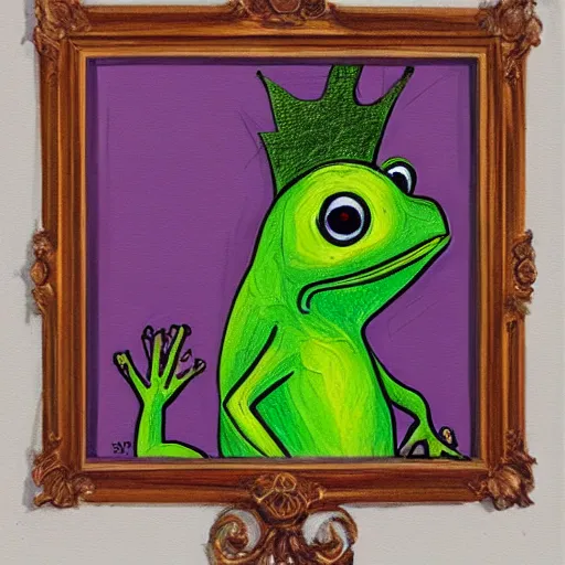 Image similar to a cartoon drawing of a frog wearing cristian clothes, portrait, oil paint, renaissance, 4 k