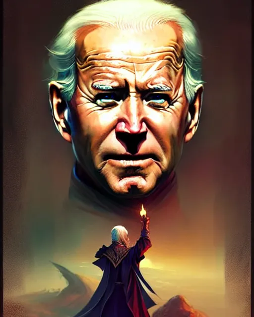 Image similar to biden as fantasy elvish wizard | | realistic shaded, fine details, realistic shaded lighting poster by greg rutkowski, magali villeneuve, artgerm, jeremy lipkin and michael garmash and rob rey