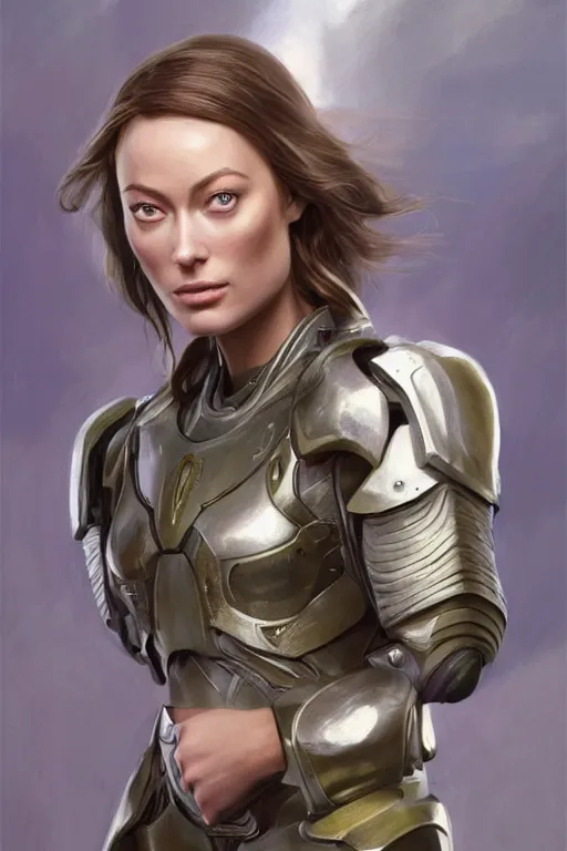 Image similar to a professional painting of a young Olivia Wilde, clothes in military armor, olive skin, long dark hair, beautiful bone structure, symmetrical facial features, intricate, elegant, digital painting, concept art, smooth, sharp focus, illustration, from StarCraft by Ruan Jia and Mandy Jurgens and Artgerm and William-Adolphe Bouguerea