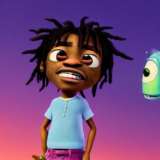 Prompt: a cinematic film still from a 2022 Pixar movie starring Lil Uzi Vert, in the style of Pixar, shallow depth of focus