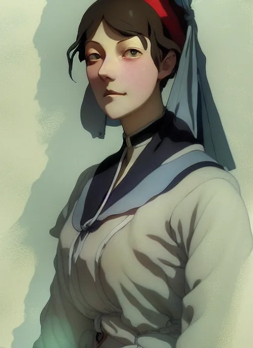 Image similar to 1 8 4 5 florence nightingale late 2 0's as nurse, character face study, faces only, concept art finely detailed perfect art, painted by greg rutkowski makoto shinkai takashi takeuchi studio ghibli, pinterest, cevagraf comics