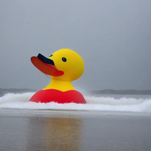 Image similar to an inflatable duck in the middle of the storm.