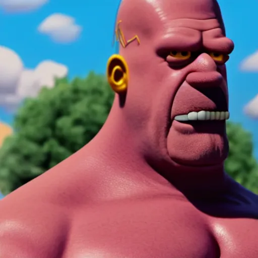 Image similar to 3D Homer Simpson as Thanos, cinematic, 4K