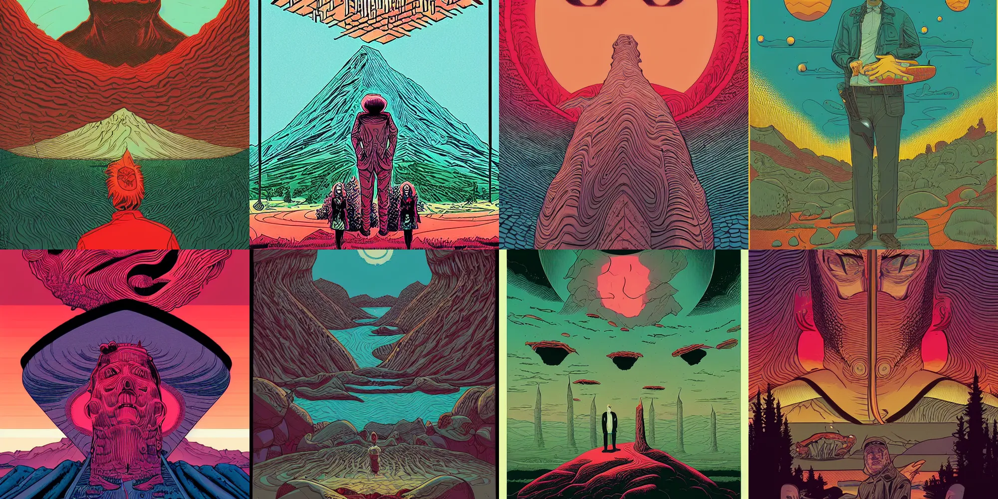 Prompt: Surreal Twin Peaks comic artwork by Moebius, Kilian Eng, Deathburger, dan mumford