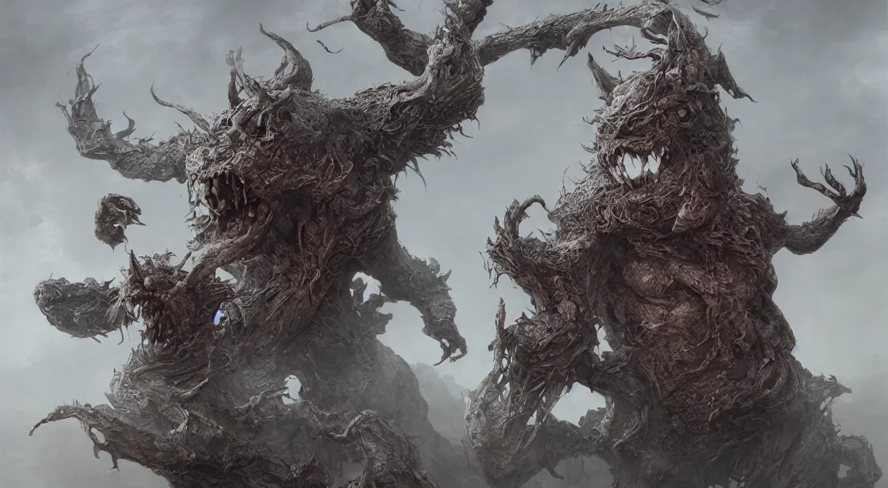 Image similar to a epic monster from chinese myth 山 海 经, 饕 餮, by zdzislaw beksinski, by josip csoor, portrait, photorealistic, volumetric lighting, horror, detailed, intricate, elden ring, raytrace, octane, cgscociety,