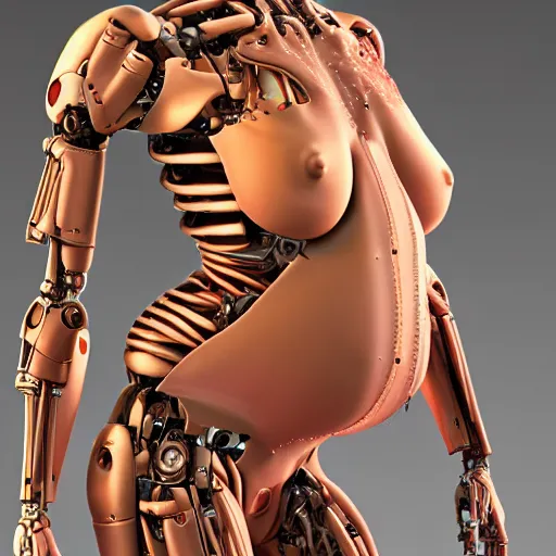 Image similar to pregnant female humanoid cyborg consisting of human parts and robot parts, 8 k, highly detailed, realistic, refined, bautiful, fine art photography, hyper realistic, photo realistic, elegant, sharp focus, majestic, award winning picture, intricate, artstation,