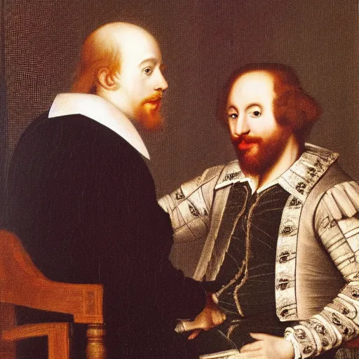 Prompt: ed sheeran talking with william shakespeare while on a chair, 1 8 th century