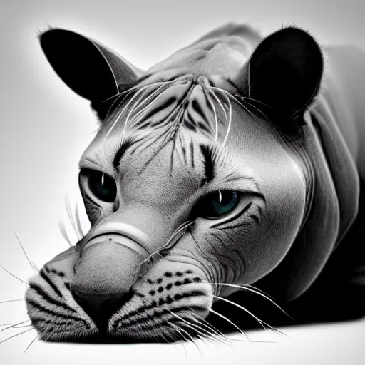 Image similar to a feline cat - rhino - hybrid, animal photography