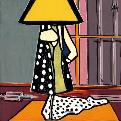 Prompt: mid 2 0 0 0 s lofi indie rock cover art with lamp mascot, alice neel, linocut, analogous - colors, tones of black, dot