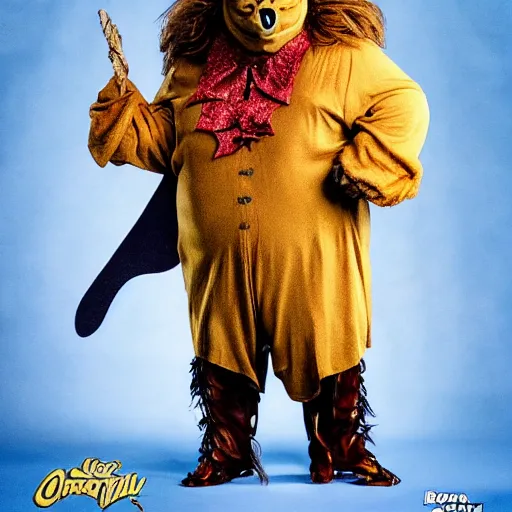 Image similar to snl chris farley as the cowardly lion of oz, studio poster photography, trending on artstation, featured on deviantart, award winning costume