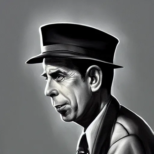 Prompt: humphrey bogart as sam spade, portrait, highly detailed, digital painting, artstation, concept art, sharp focus, illustration, art , style of norman rockwell by norman rockwell