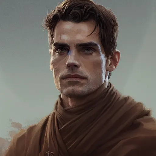 Image similar to portrait of a man by greg rutkowski, a jedi knight that looks like matt bomer, wearing brown robes, star wars expanded universe, he is about 3 0 years old, highly detailed portrait, digital painting, artstation, concept art, smooth, sharp foccus ilustration, artstation hq