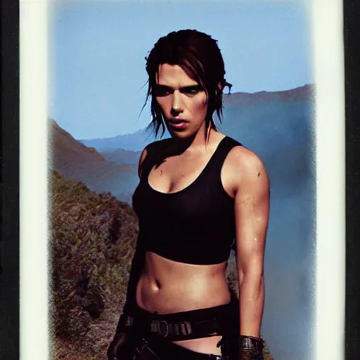 Prompt: Polaroid image of Scarlett Johansson as tomb raider
