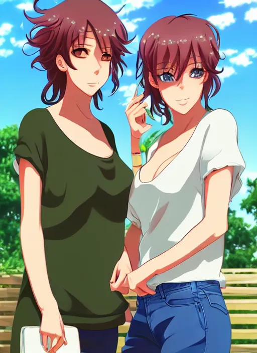 Prompt: two beautiful mothers in a summer home, casual summer clothes, gorgeous faces, thick lines, cinematic lighting, detailed anime art