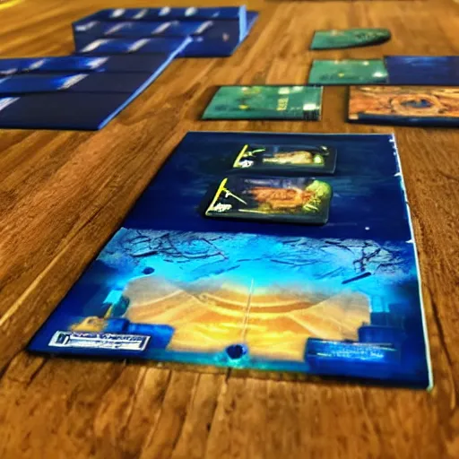 Prompt: a board game with a quantum singularity inside the box sucking all the players in to their doom