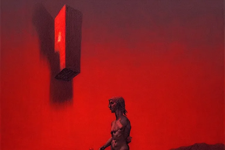 Image similar to only with red, caesar after war, a red tiger, in hoc signo vinces, rome in background, an ancient path, in the style of beksinski, part by hopper, part by rodcenko, part by hofbauer, intricate composition, red by caravaggio, insanely quality, highly detailed, masterpiece, red light, artstation