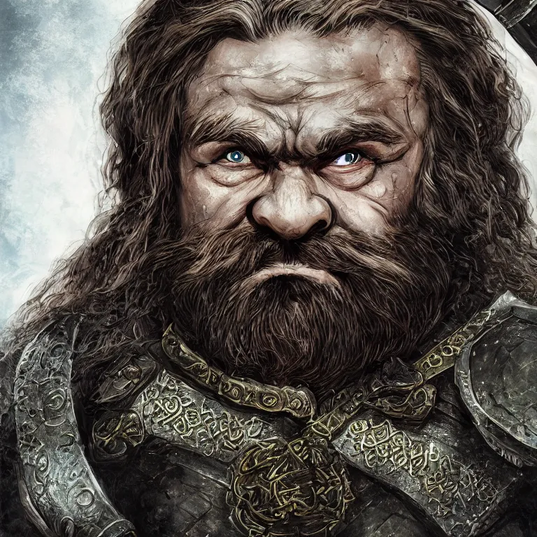 Image similar to dwarf warrior, lord of the rings style, poster, character portrait, portrait, close up, concept art, intricate details, highly detailed, full body, 8 k