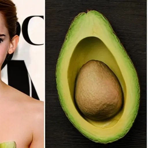 Prompt: photograph of emma watson with avocado skin, anthropomorphic