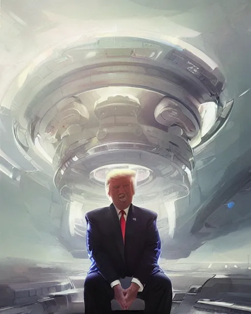 Prompt: donald trump in a futuristic spaceship pilot dress, year twenty one hundred, portrait, illustration, rim light, top light, perfectly shaded, spring time, slight overcast lighting, soft painting, art by krenz cushart and wenjun lin