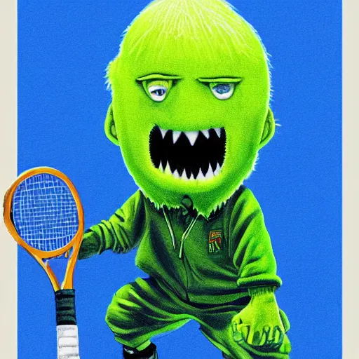 Image similar to a eminem,marshal mathers, slim shady tennis ball monster, tennis ball, lightning, chalk, digital art, fantasy, magic, trending on artstation, ultra detailed, professional illustration by Basil Gogos