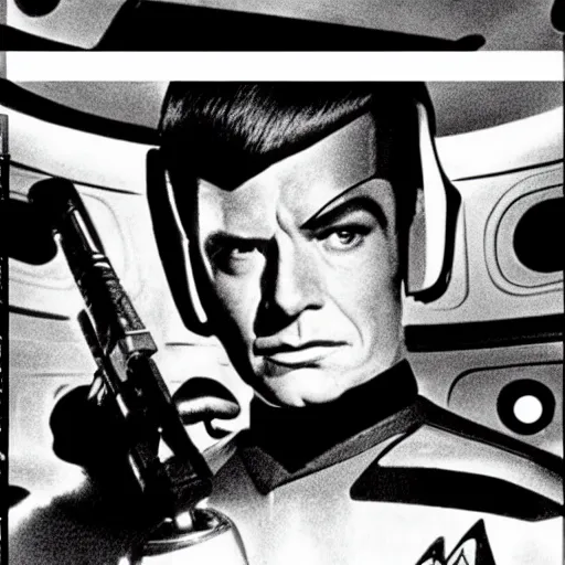 Prompt: Star Trek as a black and white 1950's sci-fi film