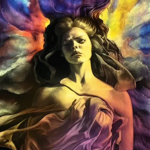 Image similar to the energy of dreams, 8 k resolution, beautiful, dark ambient, neoplasticism art, marvel comics dslr hdr, art by artemisia gentileschi, water color