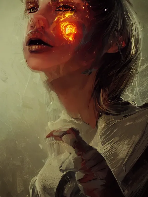 Image similar to digital illustration of a girl with eyes that burn like cigarettes wearing a short skirt and a long jacket with fingernails that shine like justice, dramatic lighting, photorealistic, full body shot, extreme detail, 4 k, colorful, artgerm and craig mullins