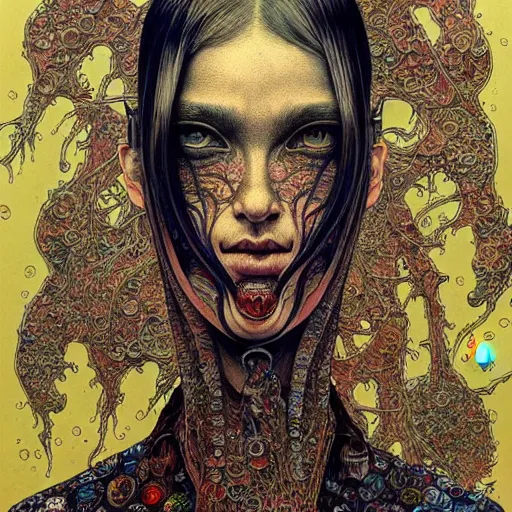 Image similar to portrait painted in jacek yerka style drawn by vania zouravliov and takato yamamoto, inspired by cyberpunk, intricate acrylic gouache painting, high detail, sharp high detail, artstation