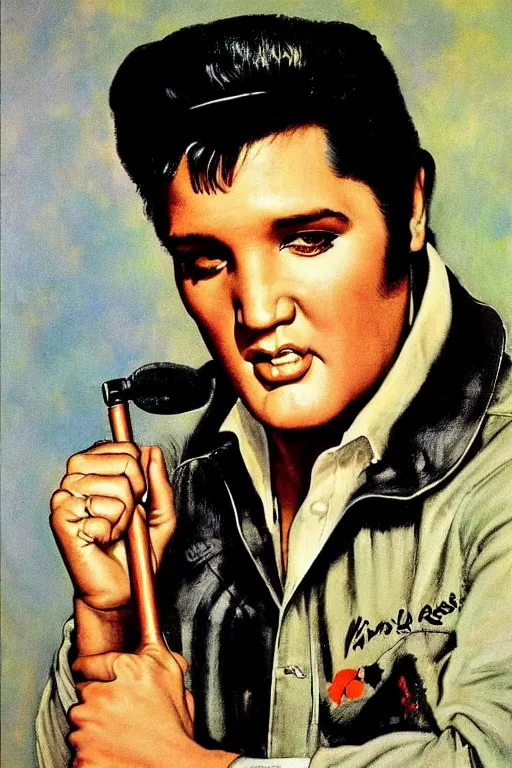 Image similar to elvis presley painted by norman rockwell