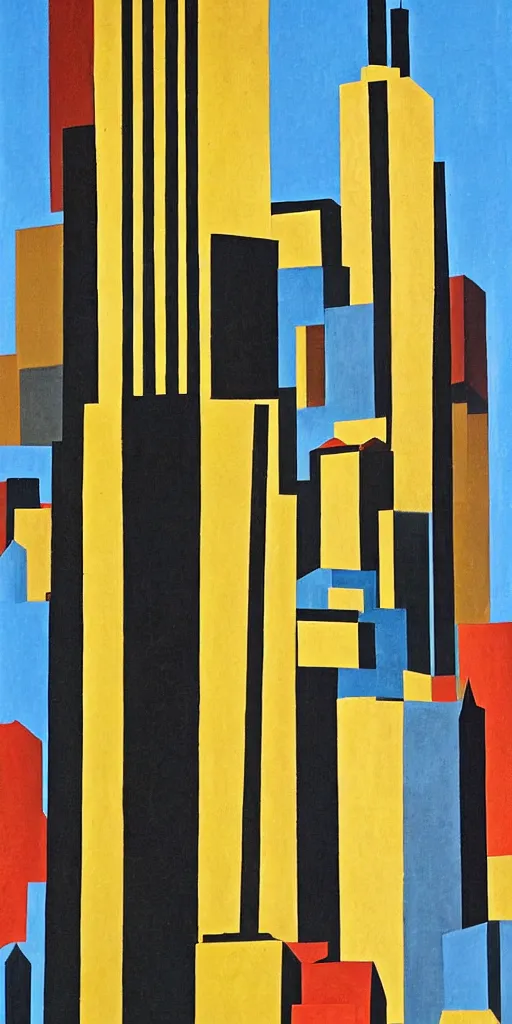 Image similar to The tall buildings that are crumbling, Fortunato Depero painting style.