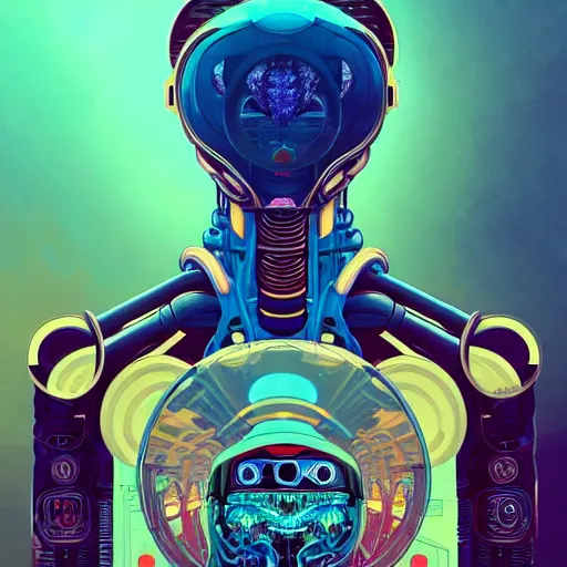 Image similar to high quality high detail portrait of a cybernetic diesel punk in an alien world, tristan eaton, victo ngai, artgerm, rhads, ross draws, hyperrealism, intricate detailed, alphonse mucha, 8 k, sci - fi, pastel colors, artstation,