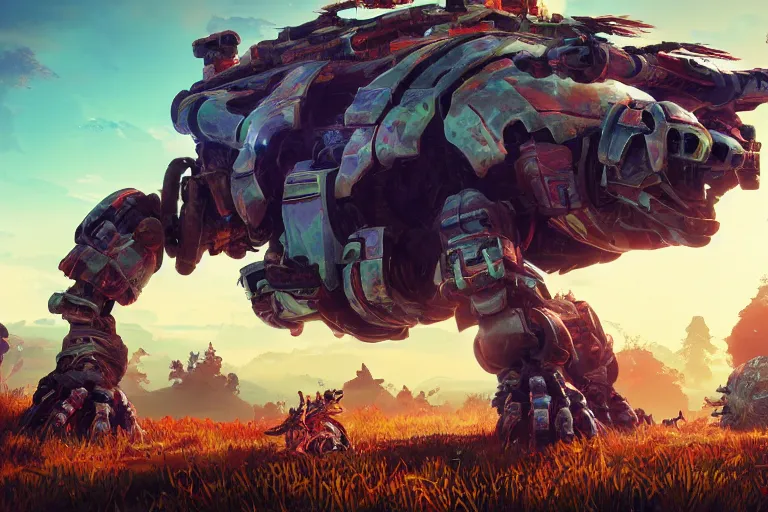 Image similar to shellsnapper machine mecanical creature robot of horizon forbidden west horizon zero dawn radiating a glowing aura global illumination ray tracing hdr fanart arstation by ian pesty and alena aenami artworks in 4 k