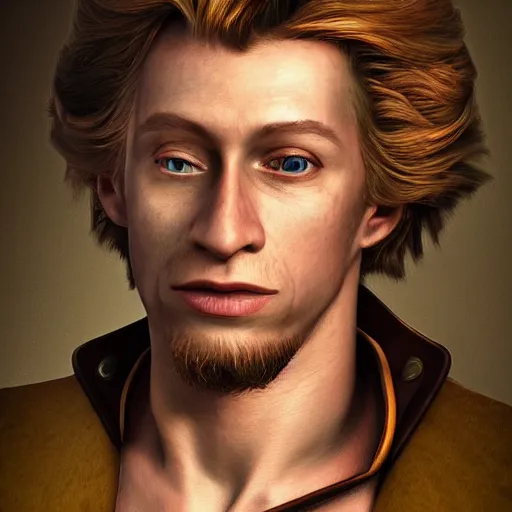 Image similar to stunning award winning hyperrealistic hdr 8 k highly detailed portrait photo of guybrush threepwood from monkey island as a real human