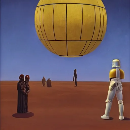 Image similar to star wars a new hope 1 9 7 7, grant wood, pj crook, edward hopper, oil on canvas