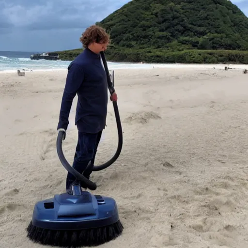 Image similar to anakin skywalker vacuuming the beach to remove sand