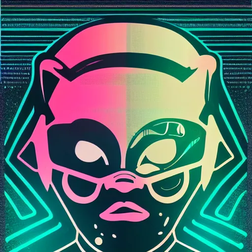 Prompt: a simplified vector based illustration about a cyberpunk kitten, centred face portrait, style of Akira motion movie, space colors, smooth and clean vector curves, no jagged lines, vinyl cut ready
