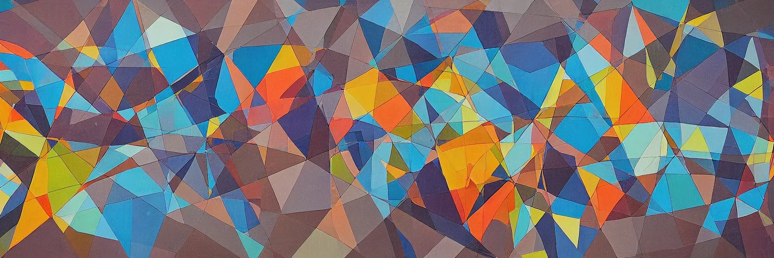 Image similar to abstract landscape, Street Art, Mural, Hypercube, Non-Euclidian, Catalan solids