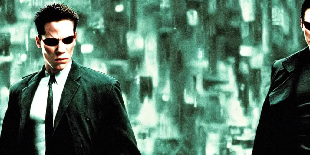 Image similar to a cinematic still from the matrix movie