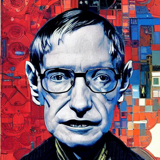 Prompt: portrait of stephen hawking as a stempunk cyborg, clockwork automaton, hanafuda oil on canvas by ivan shishkin, james jean and yoji shinkawa