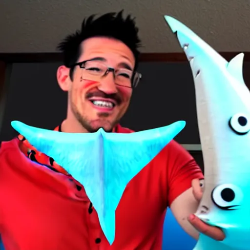 Image similar to markiplier with shark fins