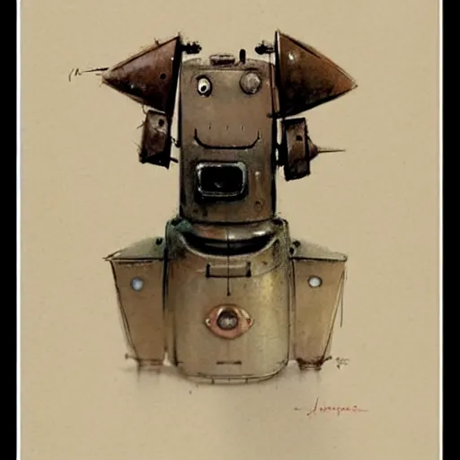 Image similar to (((((1950s robot box shaped k9 dog. muted colors.))))) by Jean-Baptiste Monge !!!!!!!!!!!!!!!!!!!!!!!!!!!