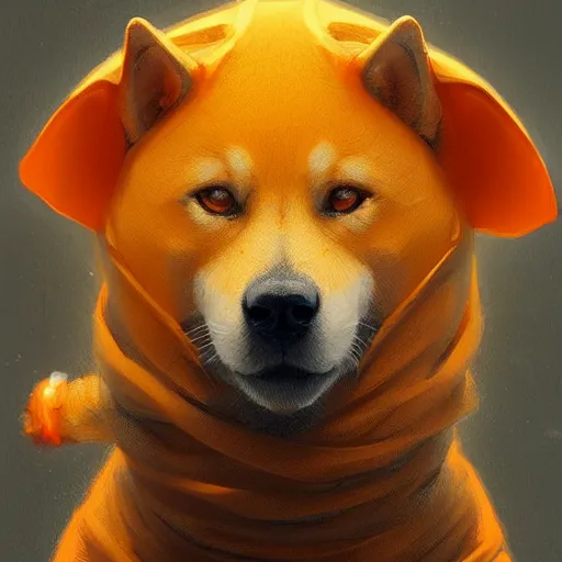 Image similar to a aesthetic award winning commission of a antrho shiba inu wearing an orange hoodie,art by greg rutkowski,character design by charles bowater,ross tran,hyperdetailed,photorealistoc,detailed face,4k,cute,artstation,deviantart