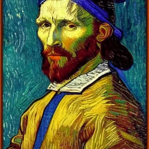 Image similar to portrait of Da Vinci in the style of Van Gogh