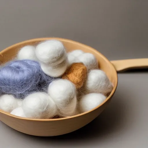 Prompt: a bowl of cereal made out of wool