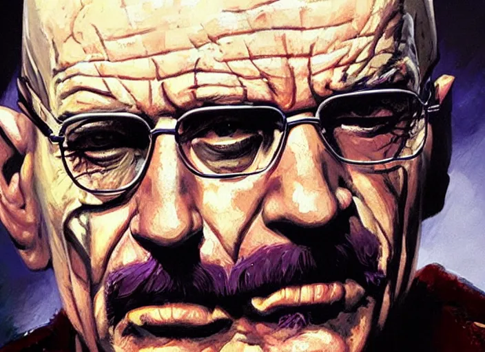 Image similar to a highly detailed beautiful portrait of walter white as the joker, by gregory manchess, james gurney, james jean