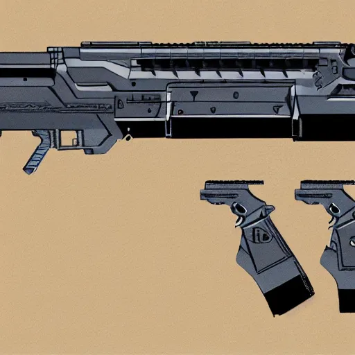 Prompt: A blueprint concept for a rifle, blueprints, concept art