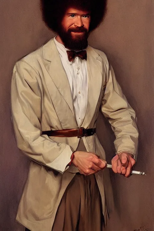 Prompt: bob ross artwork by j c leyendecker